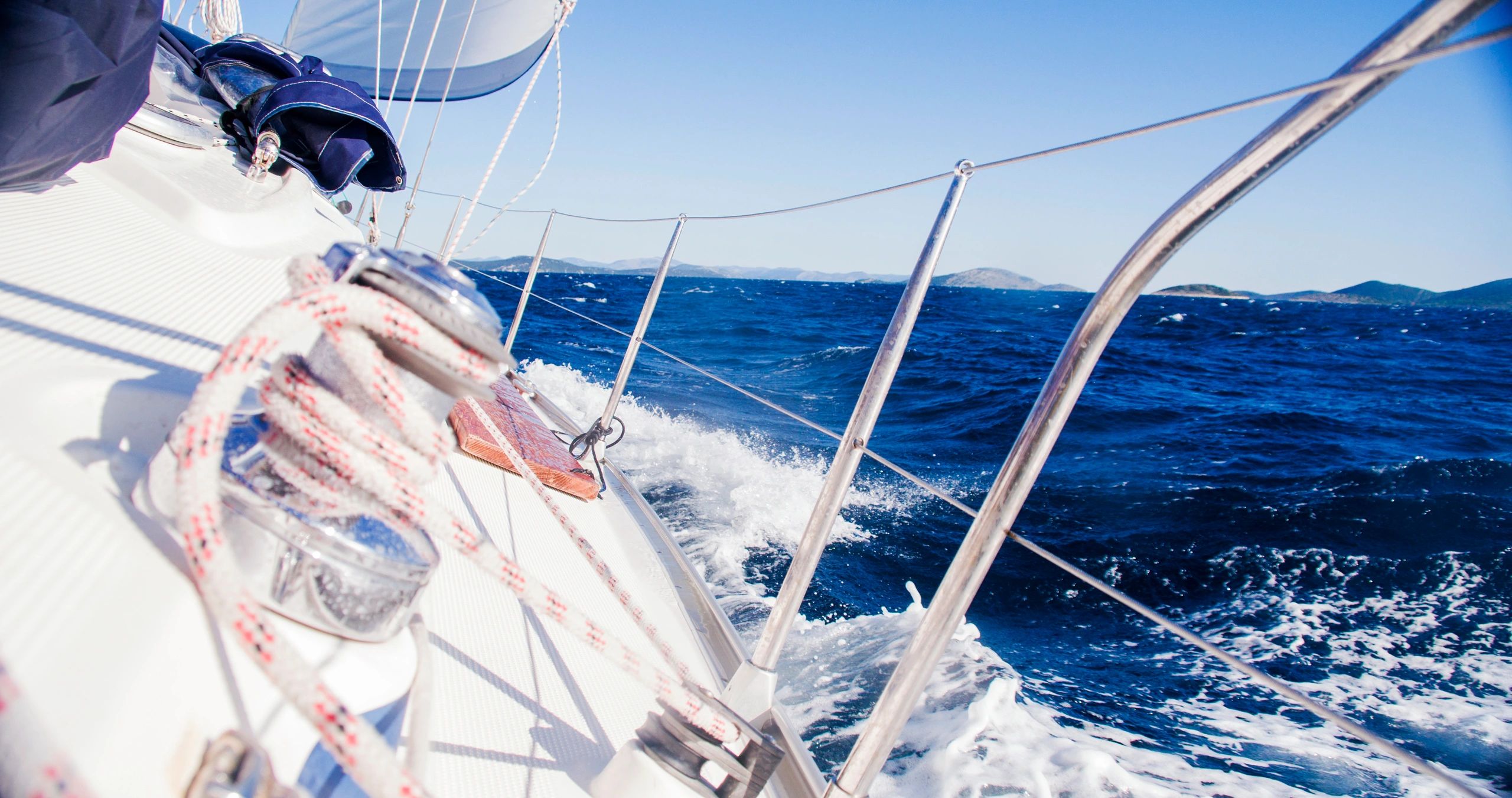 Winch and rope on sailing boat